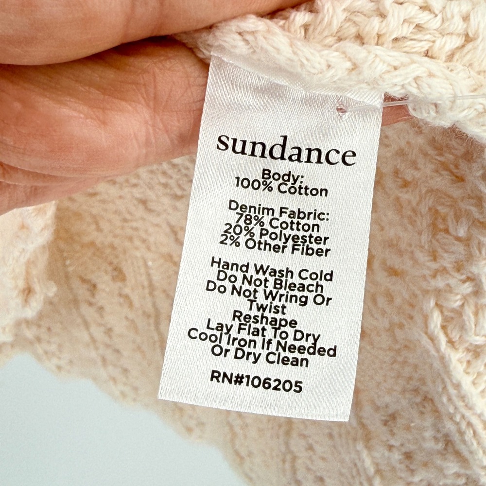 Sundance Mixed Media Open Knit Button Front Denim Trim Cardigan Size S Small - Picture 5 of 7